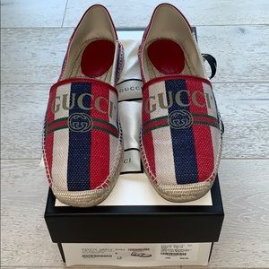 Gucci Men Sylvie Canvas Logo Stripe Espadrille G 9
